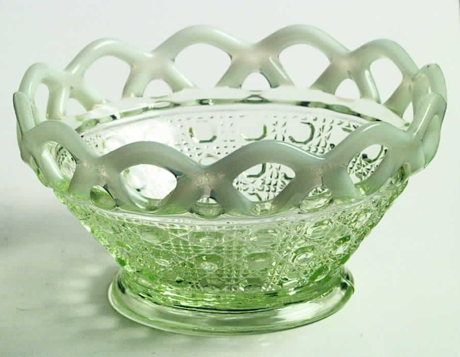 Laced Edge Green Opalescent 5" Basket Bowl by Imperial Glass-Ohio-1