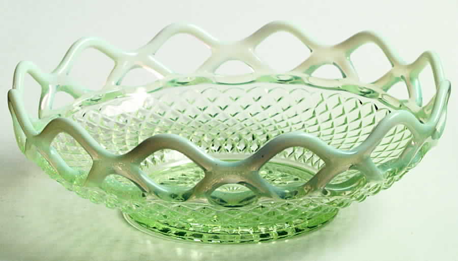 Laced Edge Green Opalescent 8" Shallow Round Bowl by Imperial Glass-Ohio-1