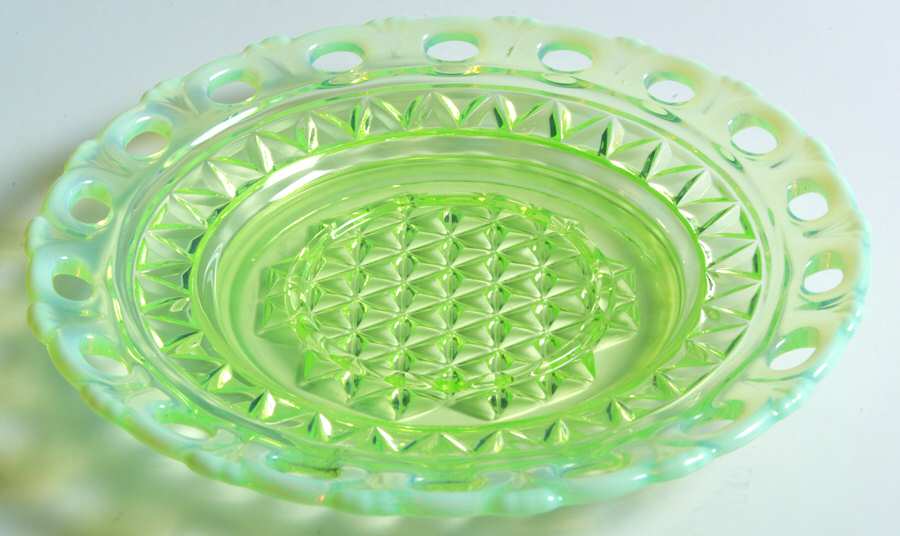 Laced Edge Green Opalescent Mayonnaise Underplate Only by Imperial Glass-Ohio-1