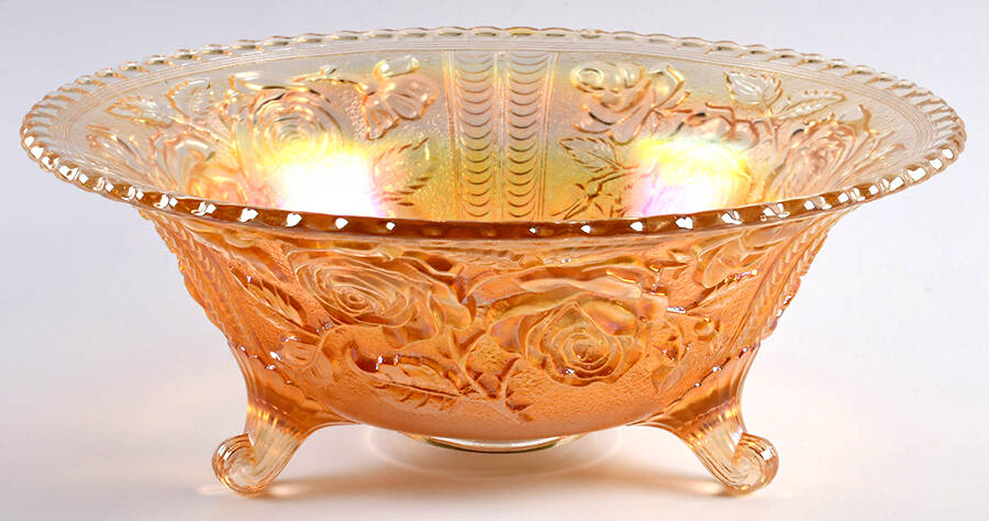 Lustre Rose Marigold 11" 3-Toed Footed Bowl by Imperial Glass-Ohio-1