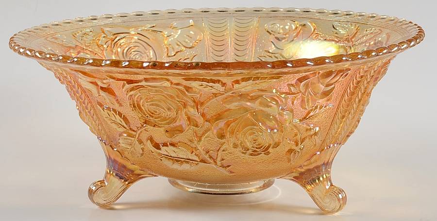 Lustre Rose Marigold 10" 3-Toed Footed Bowl by Imperial Glass-Ohio-1