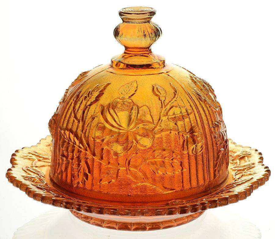Lustre Rose Marigold Round Covered Butter by Imperial Glass-Ohio-1
