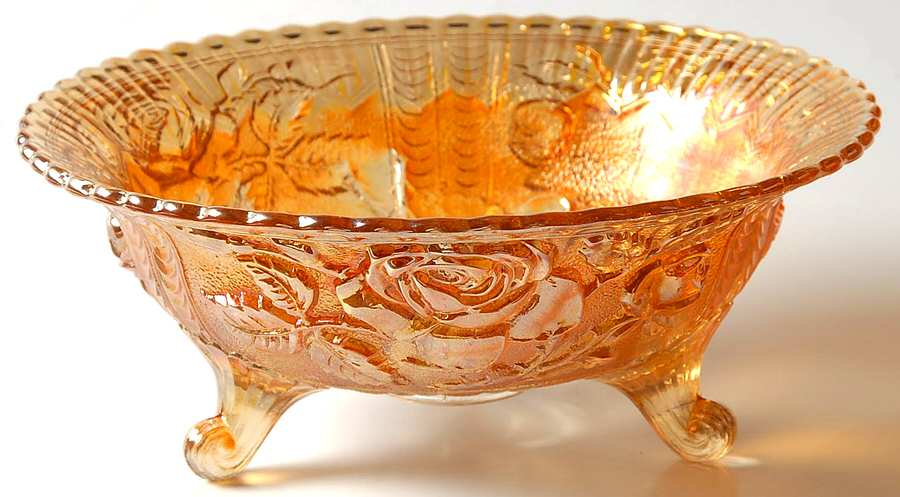 Lustre Rose Marigold 7" Round Flared 3-Toed Bowl by Imperial Glass-Ohio-1