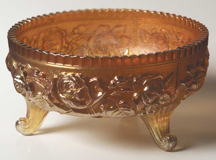 Lustre Rose Marigold 7" 3-Toed Footed Bowl by Imperial Glass-Ohio-1