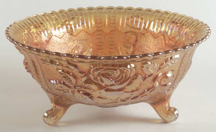 Lustre Rose Marigold 7" Round Flared 3-Toed Bowl by Imperial Glass-Ohio-1