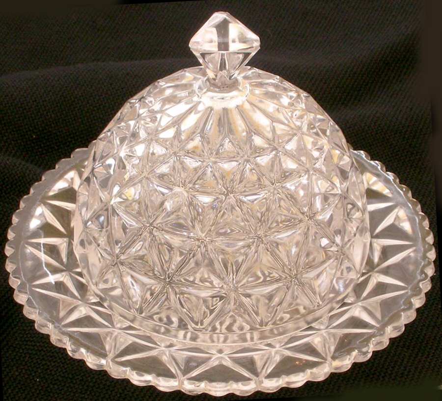 Mt. Vernon Clear (Crisscross Diamonds) Round Covered Butter by Imperial Glass-Ohio-1