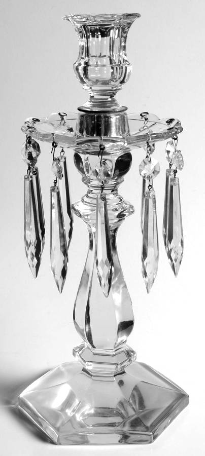 Old Williamsburg Clear Candelabra (9"Base,Socket,Bobeche&10 Prisms,Ferru) by Imperial Glass-Ohio-1