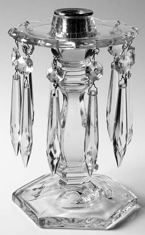 Old Williamsburg Clear 7" Candlestick with Bobeche & 10 Prisms by Imperial Glass-Ohio-1