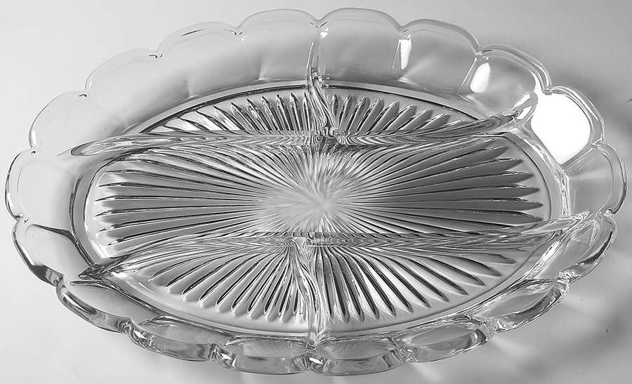 Old Williamsburg Clear 13" Oval 5 Part Oval Relish by Imperial Glass-Ohio-1
