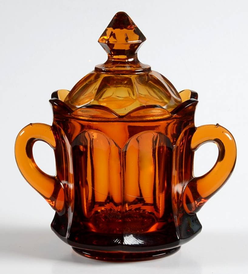Old Williamsburg Amber Sugar Bowl & Lid by Imperial Glass-Ohio-1