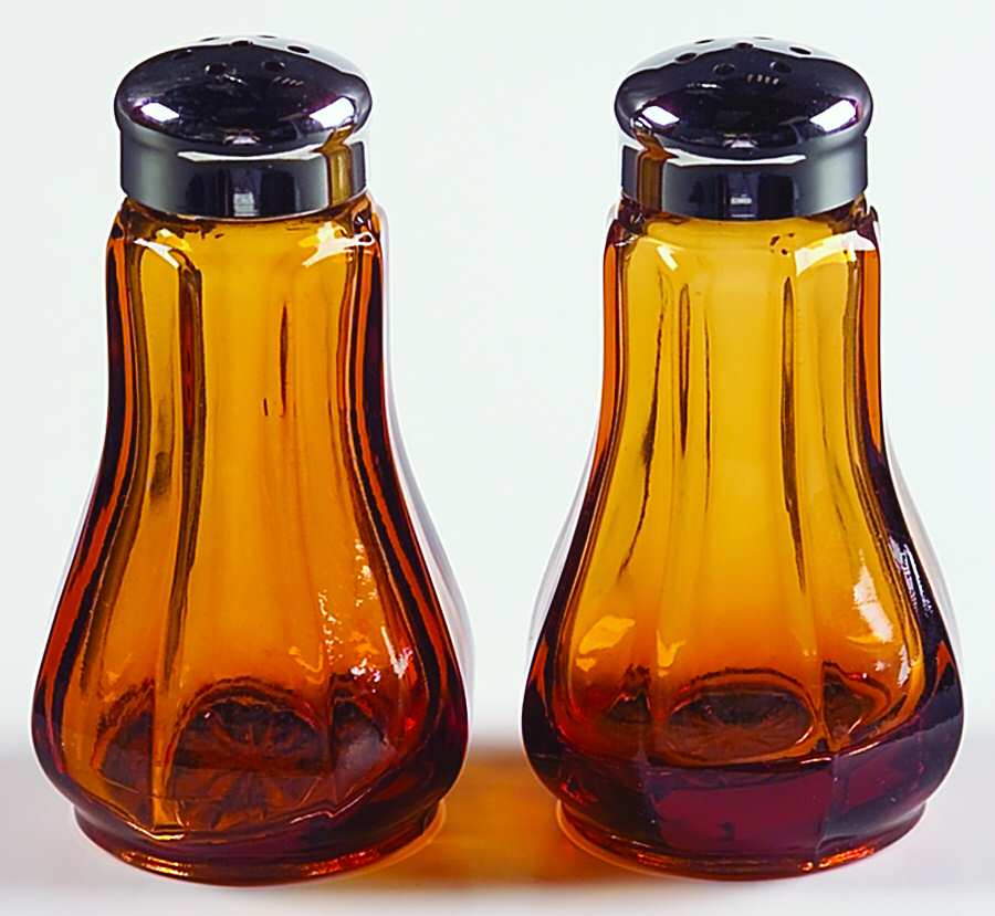 Old Williamsburg Amber Shaker Set w/Metal Lids by Imperial Glass-Ohio-1