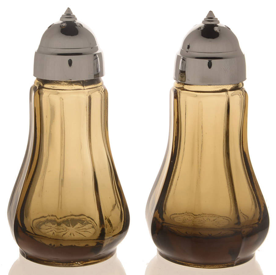 Old Williamsburg Brown Shaker Set & Plastic Lids by Imperial Glass-Ohio-1