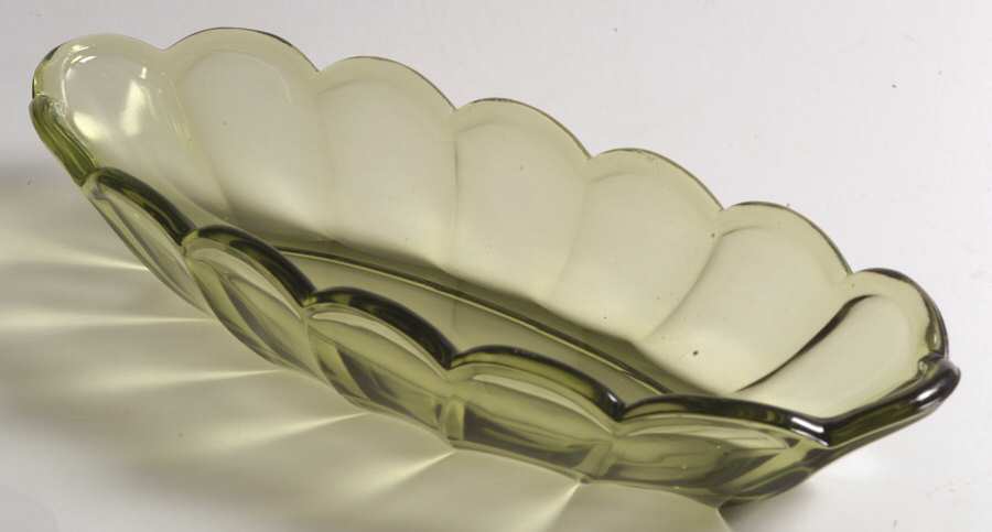 Old Williamsburg Verde Green 12" Oval Celery by Imperial Glass-Ohio-1