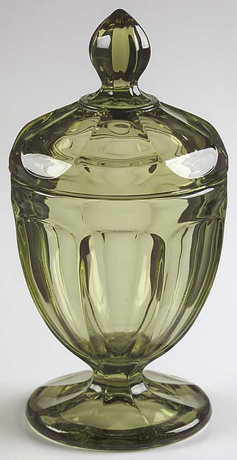Old Williamsburg Verde Green 12 Oz Candy Jar & Lid by Imperial Glass-Ohio-1