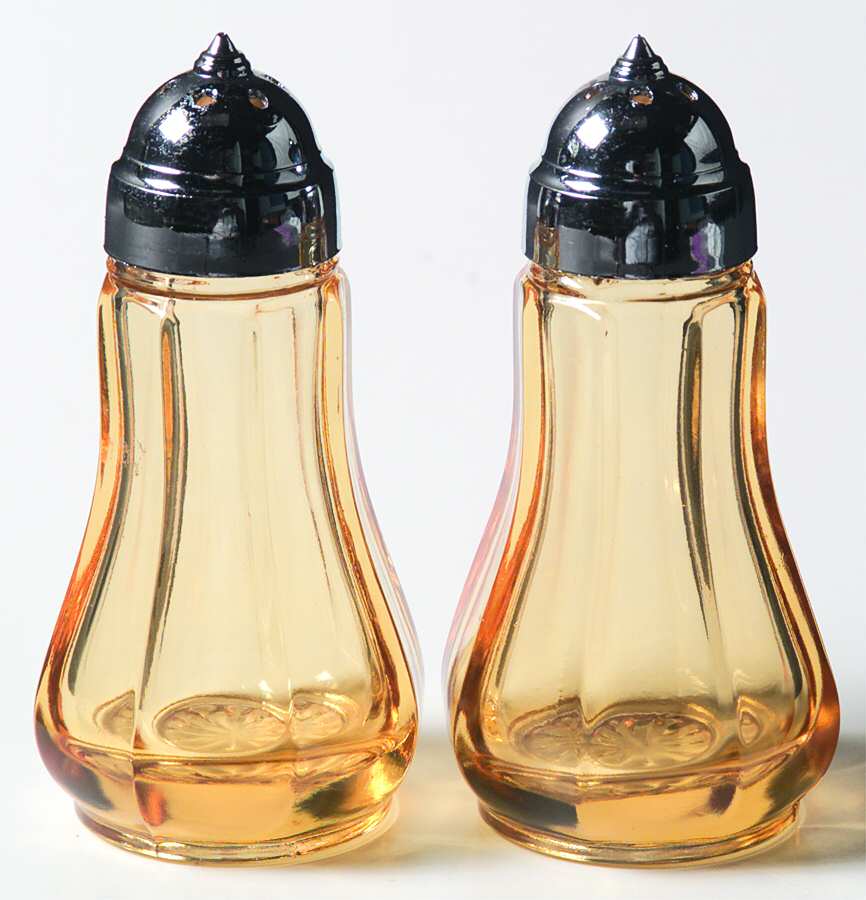 Old Williamsburg Yellow Shaker Set & Plastic Lids by Imperial Glass-Ohio-1