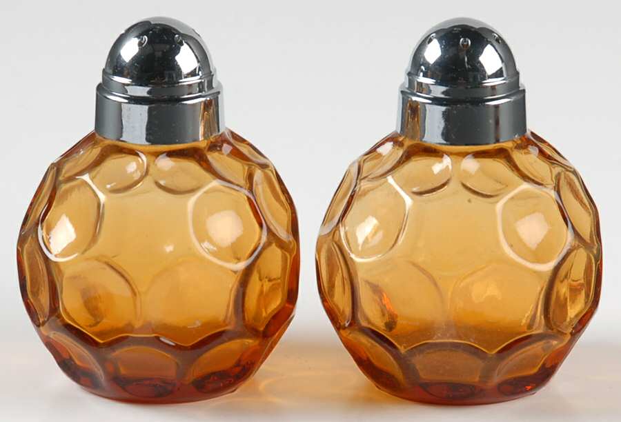Provincial Amber Shaker Set w/Metal Lids by Imperial Glass-Ohio-1