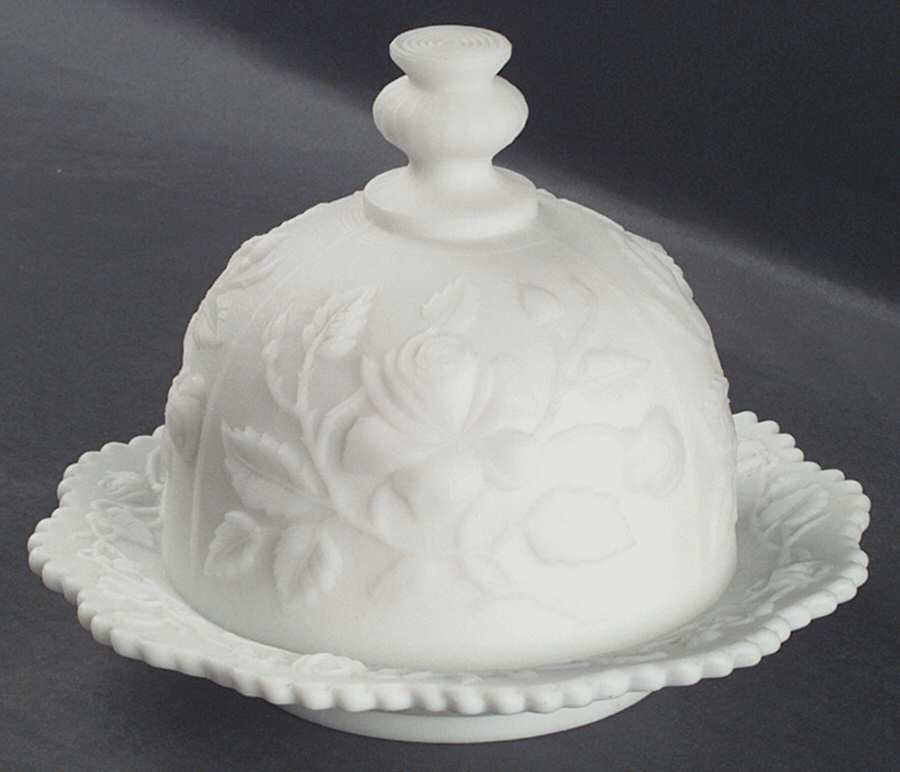 Rose Milk Glass (Doeskin-Satin) Round Covered Butter by Imperial Glass-Ohio-1