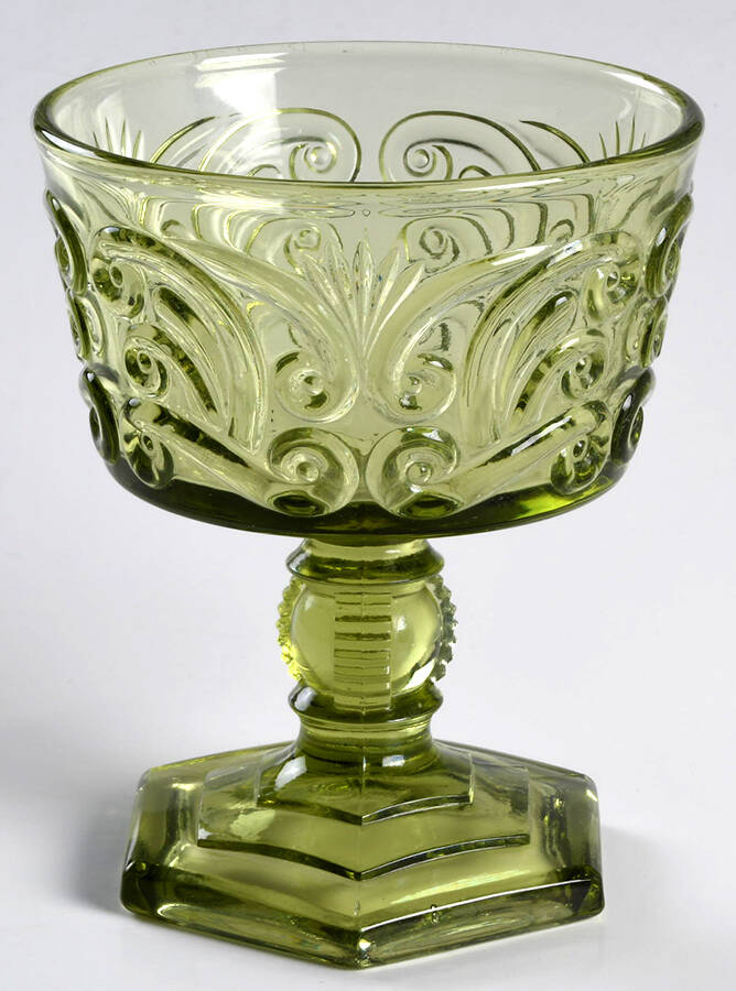 Scroll Verde Green Champagne/Tall Sherbet by Imperial Glass-Ohio-1