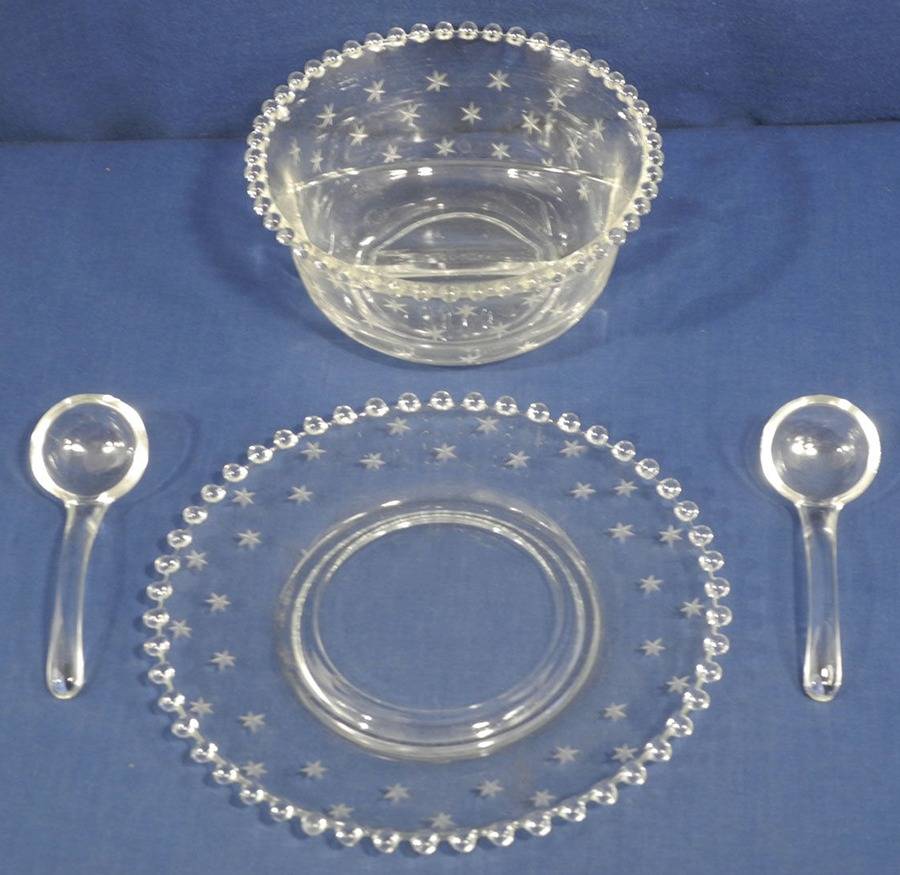 Starlight Divided Mayonnaise, Underplate and 2 Ladles by Imperial Glass-Ohio-1