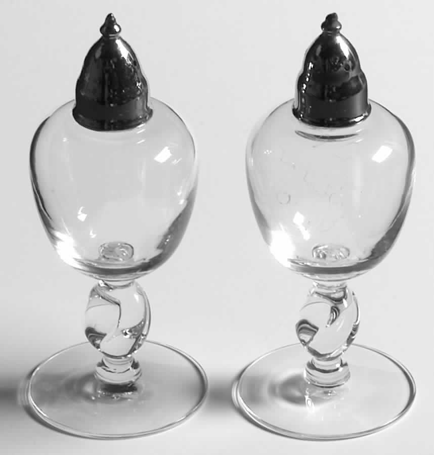 Twist Clear (No Trim) Footed Shaker Set & Metal Lids by Imperial Glass-Ohio-1