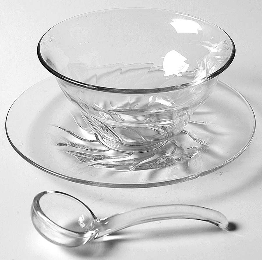 Twist Clear (No Trim) Mayonnaise Bowl, Underplate and Ladle by Imperial Glass-Ohio-1