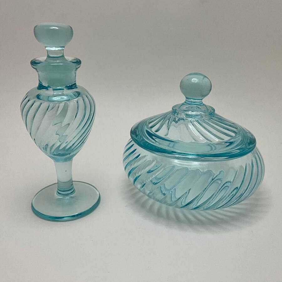 Twisted Optic Blue Cologne Bottle & Stopper by Imperial Glass-Ohio-1