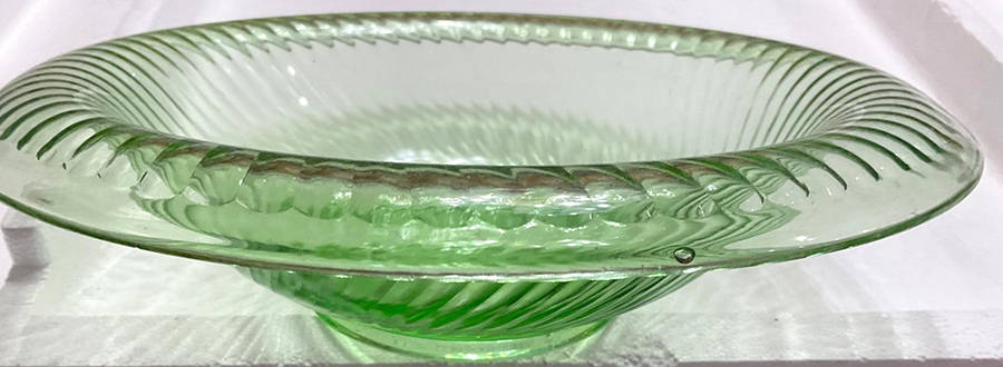 Twisted Optic Green Rolled Edge Bowl by Imperial Glass-Ohio-1