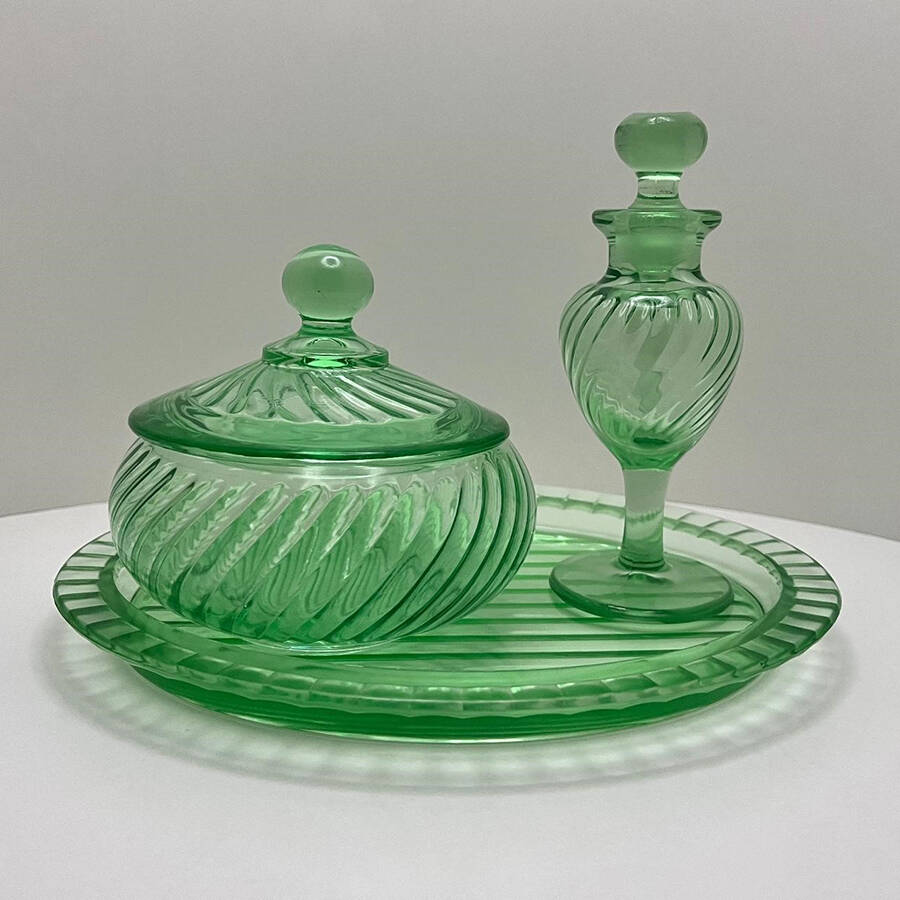 Twisted Optic Green Cologne Bottle & Stopper by Imperial Glass-Ohio-1