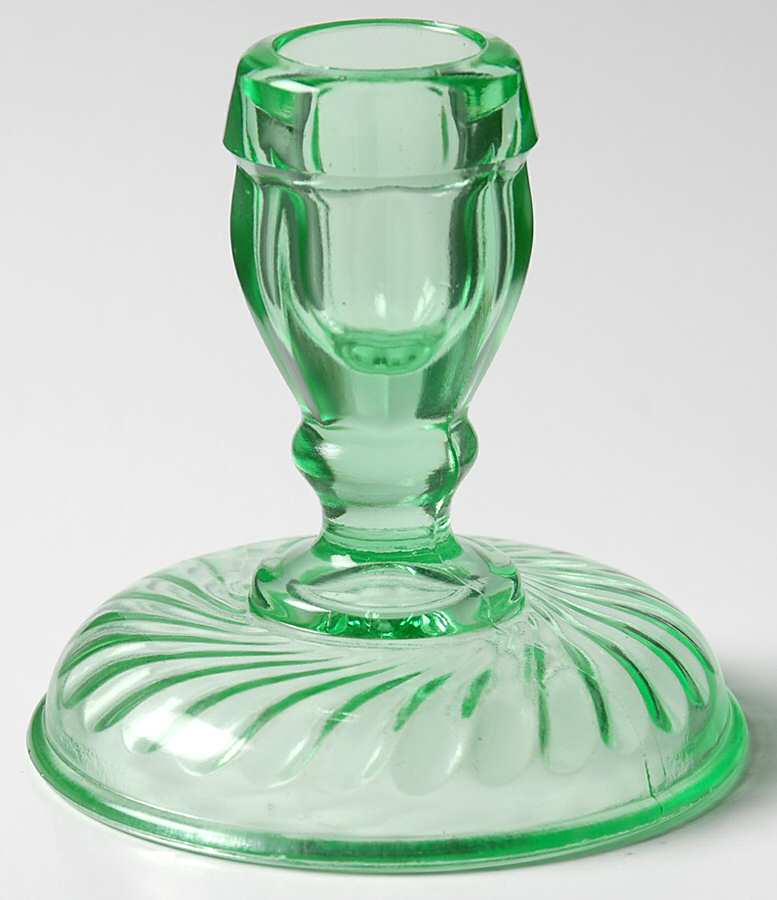 Twisted Optic Green 3" Single Light Candlestick by Imperial Glass-Ohio-1