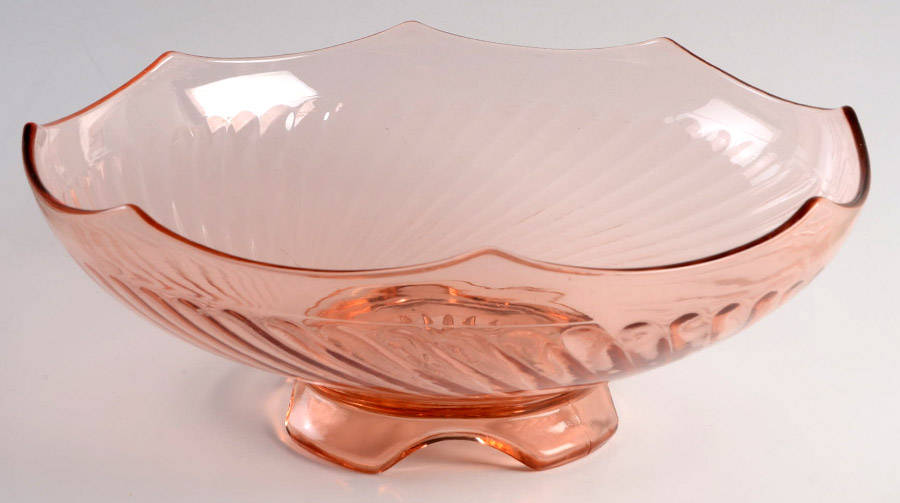 Twisted Optic Pink Footed Bowl by Imperial Glass-Ohio-1