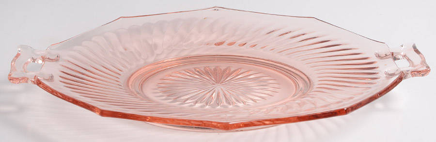 Twisted Optic Pink Handled Cake Plate by Imperial Glass-Ohio-1