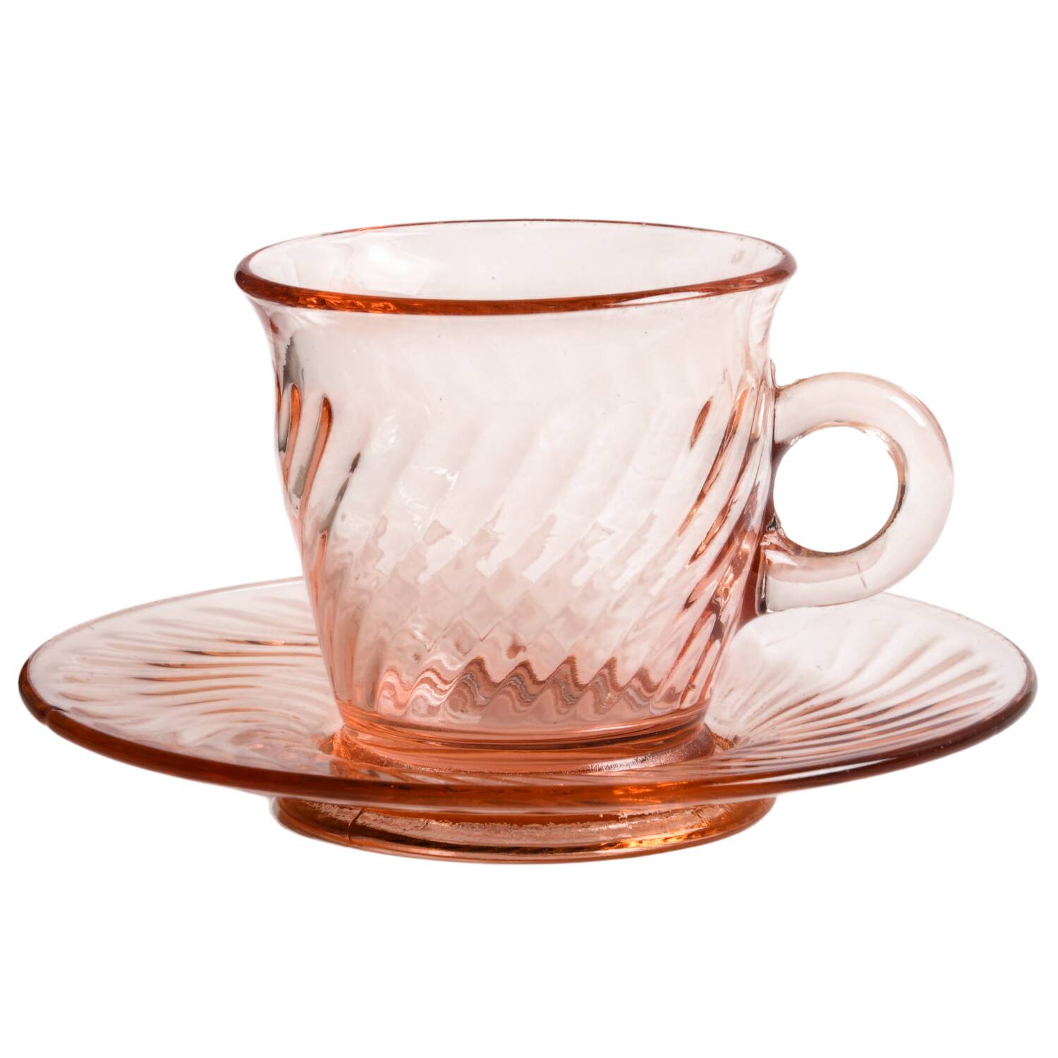 Twisted Optic Pink Cup & Saucer Set by Imperial Glass-Ohio-1