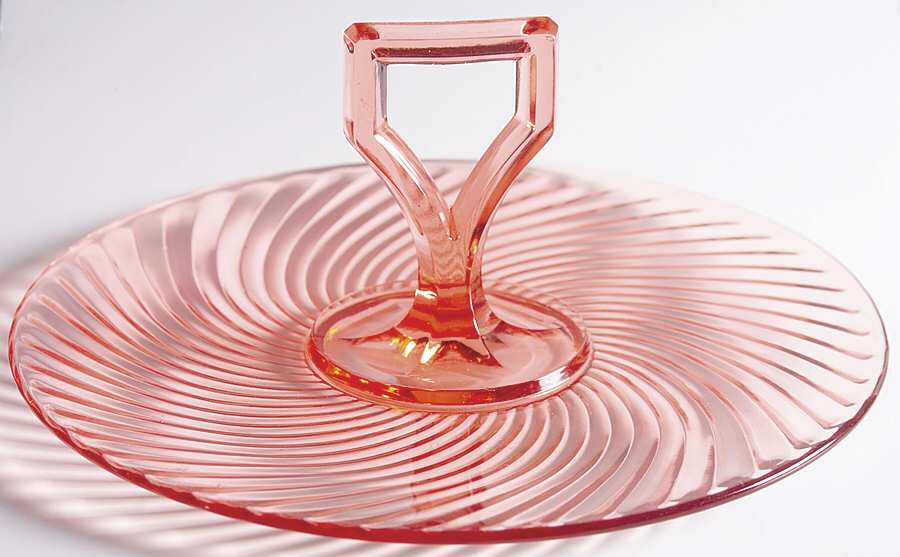 Twisted Optic Pink Center Handle Tray by Imperial Glass-Ohio-1