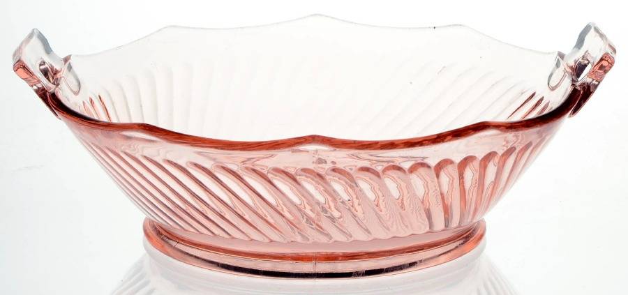 Twisted Optic Pink 10" Handled Bowl by Imperial Glass-Ohio-1