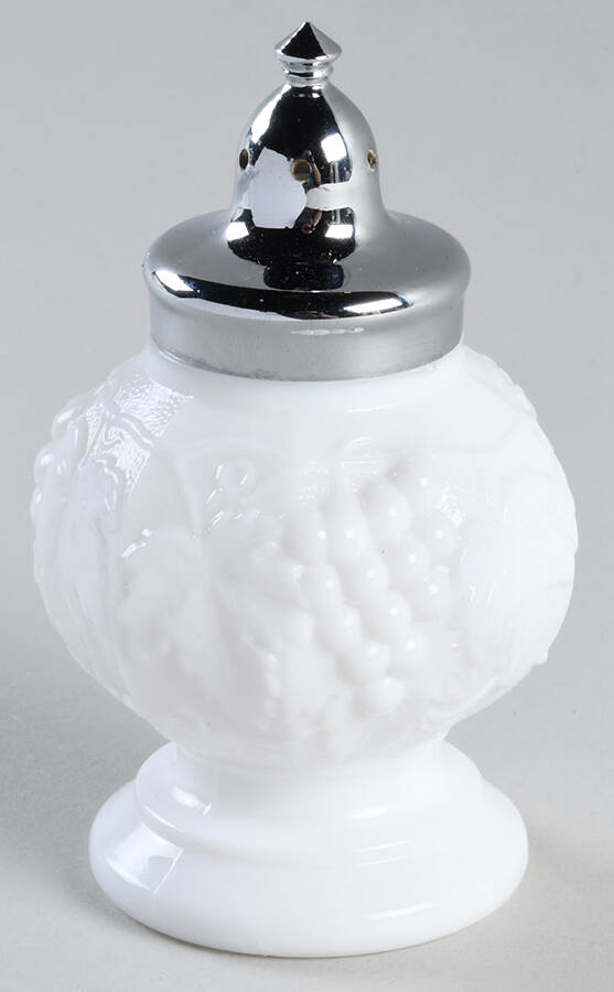 Vintage Grape Milk Glass Footed Shaker & Metal Lid by Imperial Glass-Ohio-1