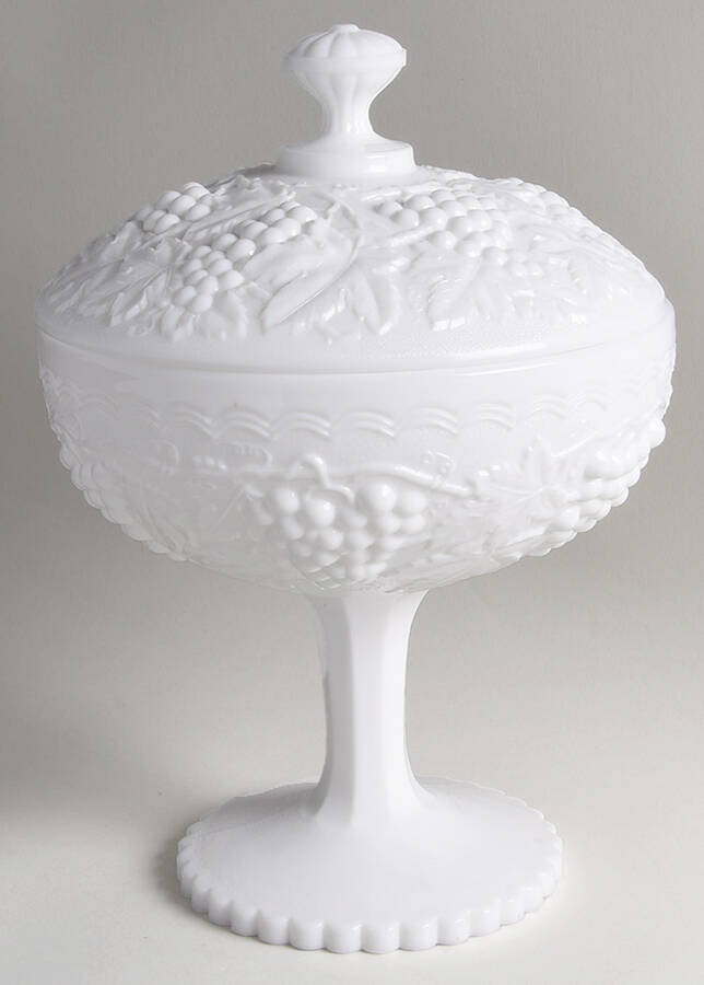 Vintage Grape Milk Glass 12" Tall Compote & Lid by Imperial Glass-Ohio-1