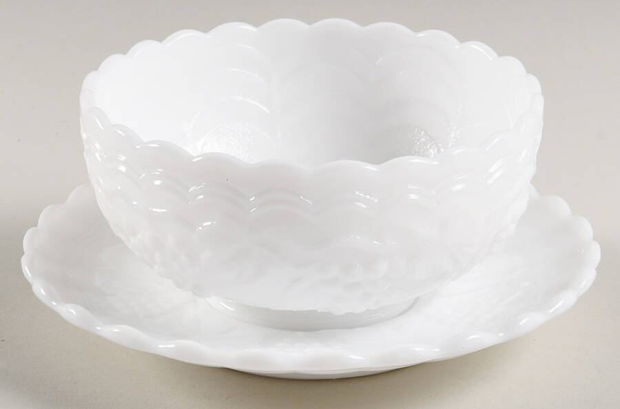 Vintage Grape Milk Glass Mayonnaise Bowl and Underplate by Imperial Glass-Ohio-1
