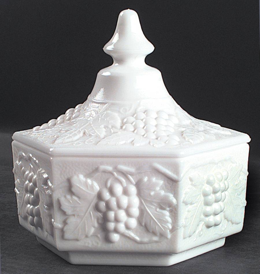 Vintage Grape Milk Glass Candy Dish & Lid by Imperial Glass-Ohio-1