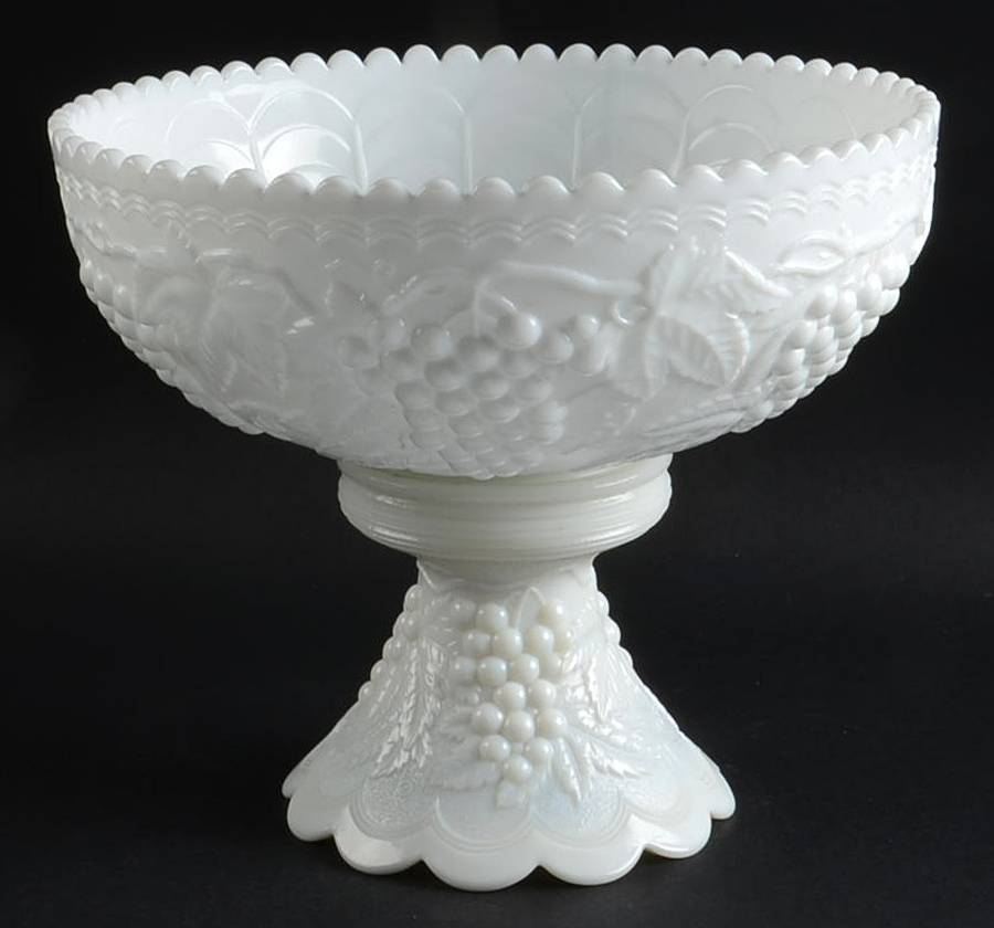 Vintage Grape Milk Glass Punch Bowl with Stand by Imperial Glass-Ohio-1