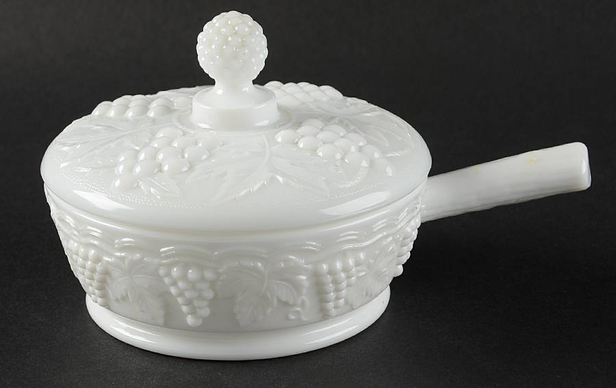 Vintage Grape Milk Glass Round Box & Lid by Imperial Glass-Ohio-1