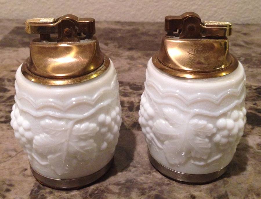 Vintage Grape Milk Glass 2 Piece Cigarette Lighter by Imperial Glass-Ohio-1