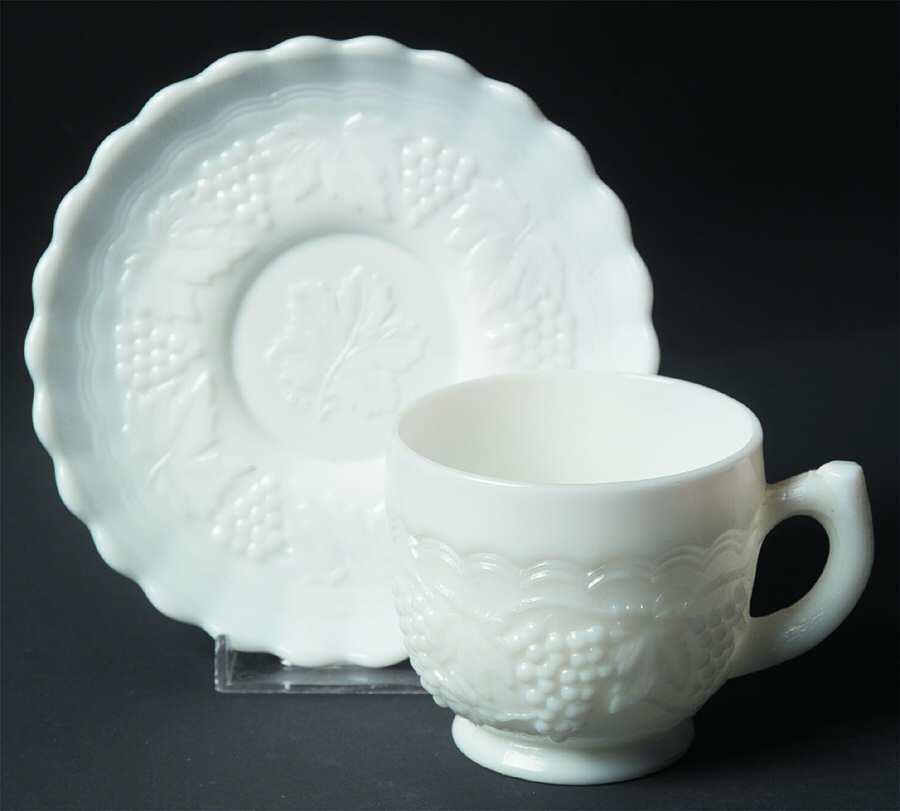 Vintage Grape Milk Glass Cup & Saucer Set by Imperial Glass-Ohio-1