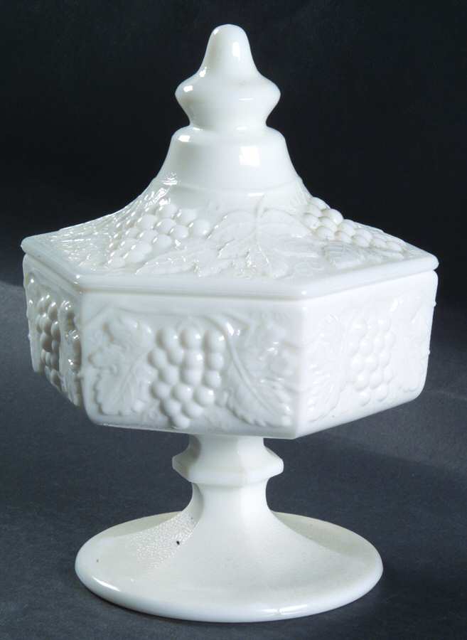 Vintage Grape Milk Glass Footed Candy Dish & Lid by Imperial Glass-Ohio-1