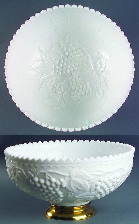 Vintage Grape Milk Glass Punch Bowl W/Metal Base by Imperial Glass-Ohio-1