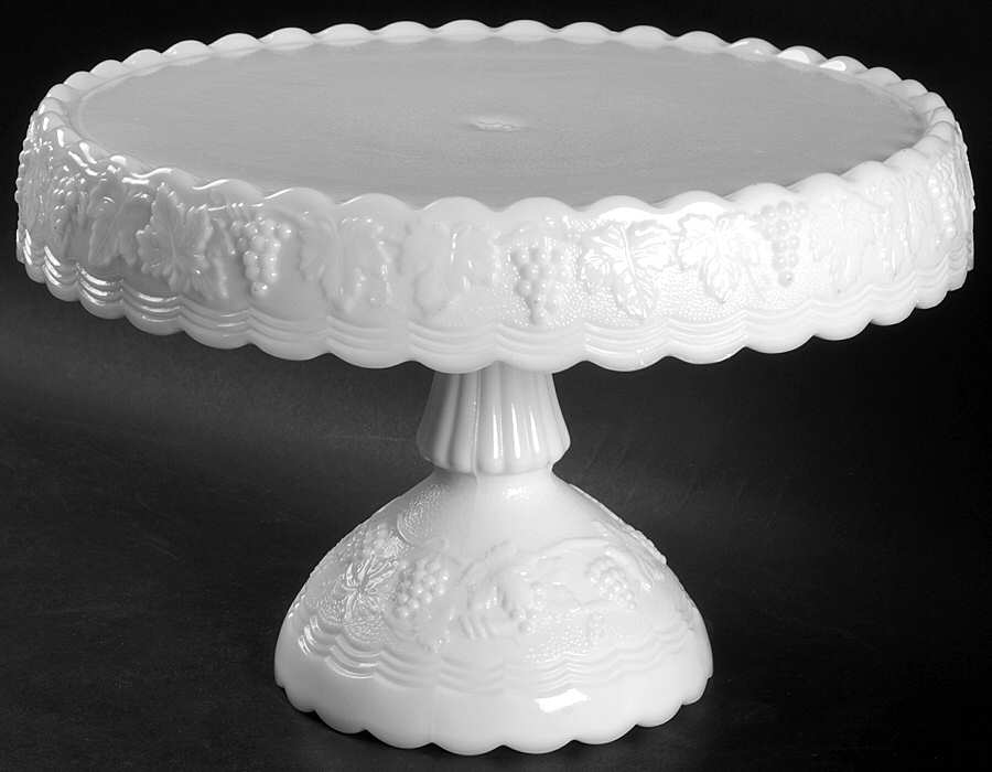 Vintage Grape Milk Glass Round Cake Stand by Imperial Glass-Ohio-1