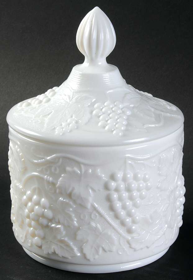 Vintage Grape Milk Glass Candy Jar & Lid by Imperial Glass-Ohio-1