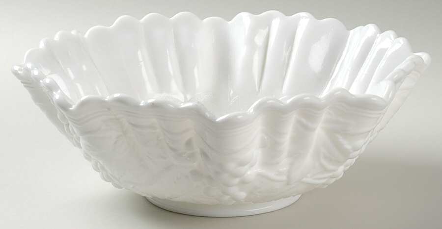 Vintage Grape Milk Glass 10" Round Crimped Bowl by Imperial Glass-Ohio-1