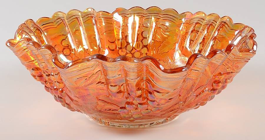 Vintage Carnival (Orange) 10" Round Crimped Bowl by Imperial Glass-Ohio-1