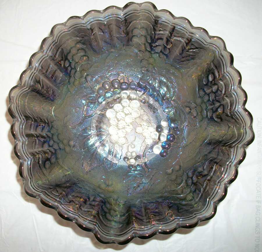 Vintage Carnival (Blue) 10" Round Crimped Bowl by Imperial Glass-Ohio-1