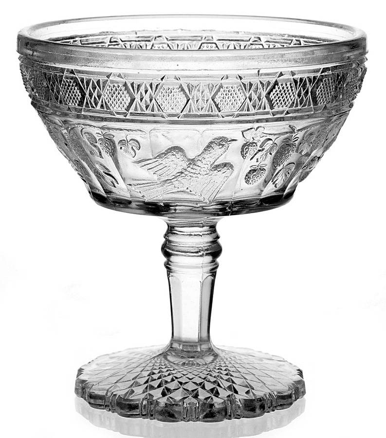 Bird and Strawberries Round Compote (Height X Width) by Indiana Glass-1